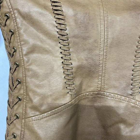 Coffee Shop Women Faux Leather Jacket Brown Zippered Size S - Picture 3 of 10